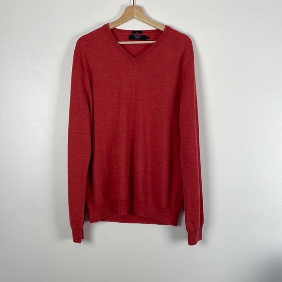 J. Crew Merino wool long sleeve V neck pullover burnt orange men sweater Size XL - Picture 2 of 7